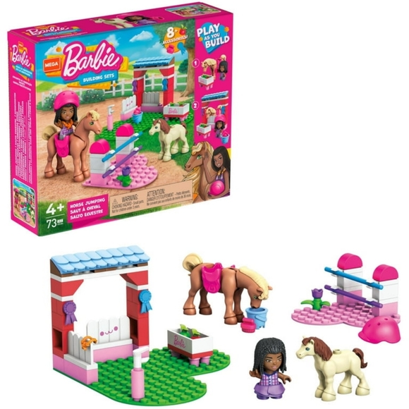 NEW Barbie Building Toy Kit Horse Jumping with 1 Micro-Doll and Horses 73 pieces - Picture 1 of 9